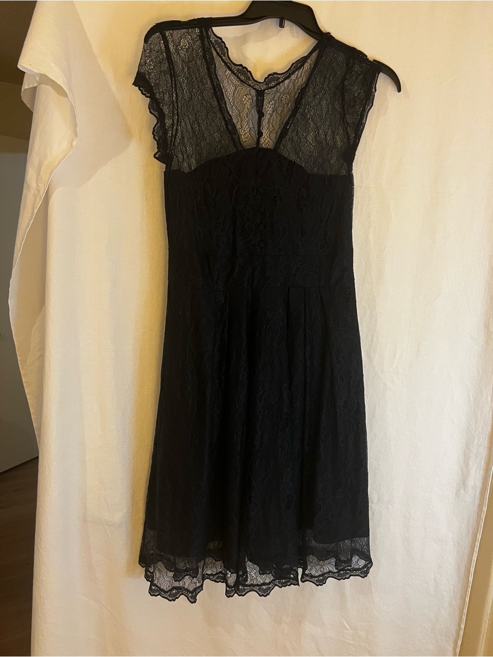 NWT Miusol Navy Blue Lace Fit & Flare Midi Dress XL – Retro Chic Sheer Yoke Cap